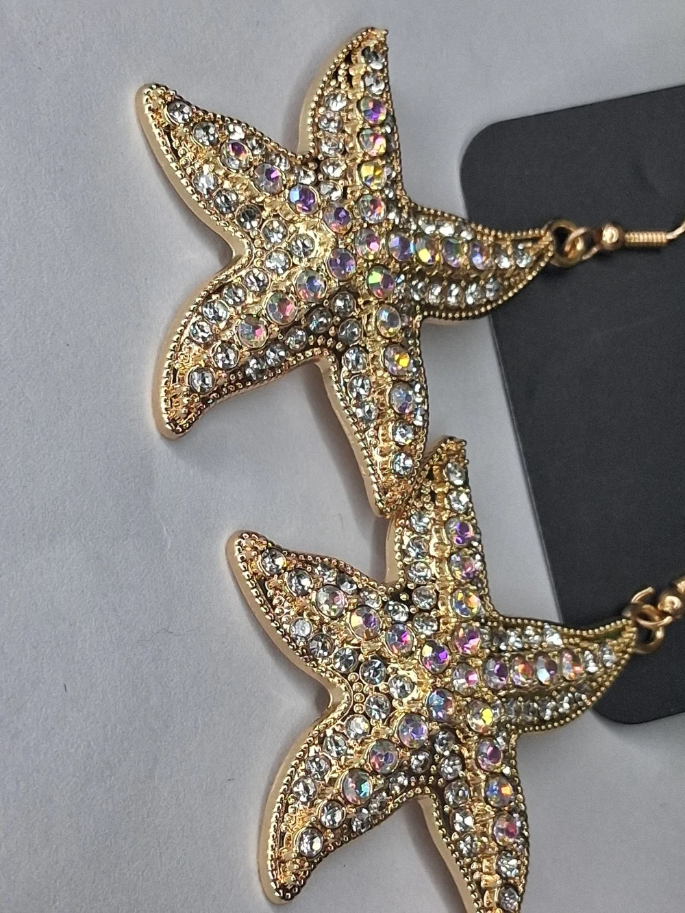 Gold Starfish Earrings with Iridescent Crystals